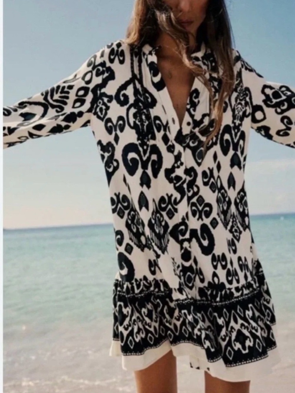 NWT Zara Black & White Printed Long Sleeve Tunic